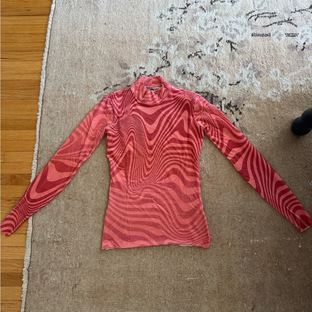 Marine Serre Pink Crushed Velvet Long Sleeve Top